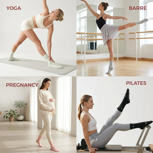 5 Pairs Pilates Socks Yoga Crew Socks with Grips for Women Non Slip