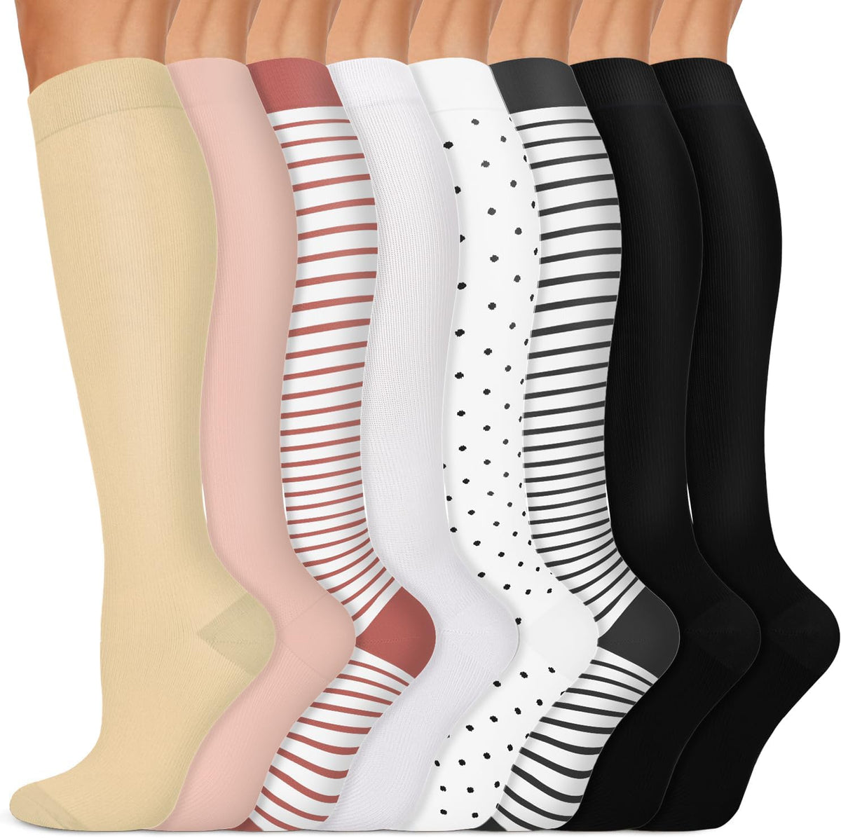 Copper Compression Socks 15-20 mmHg for Men & Women 8 Pairs – Circulation Support for Nurses, Travel, Running, Hiking, Soccer