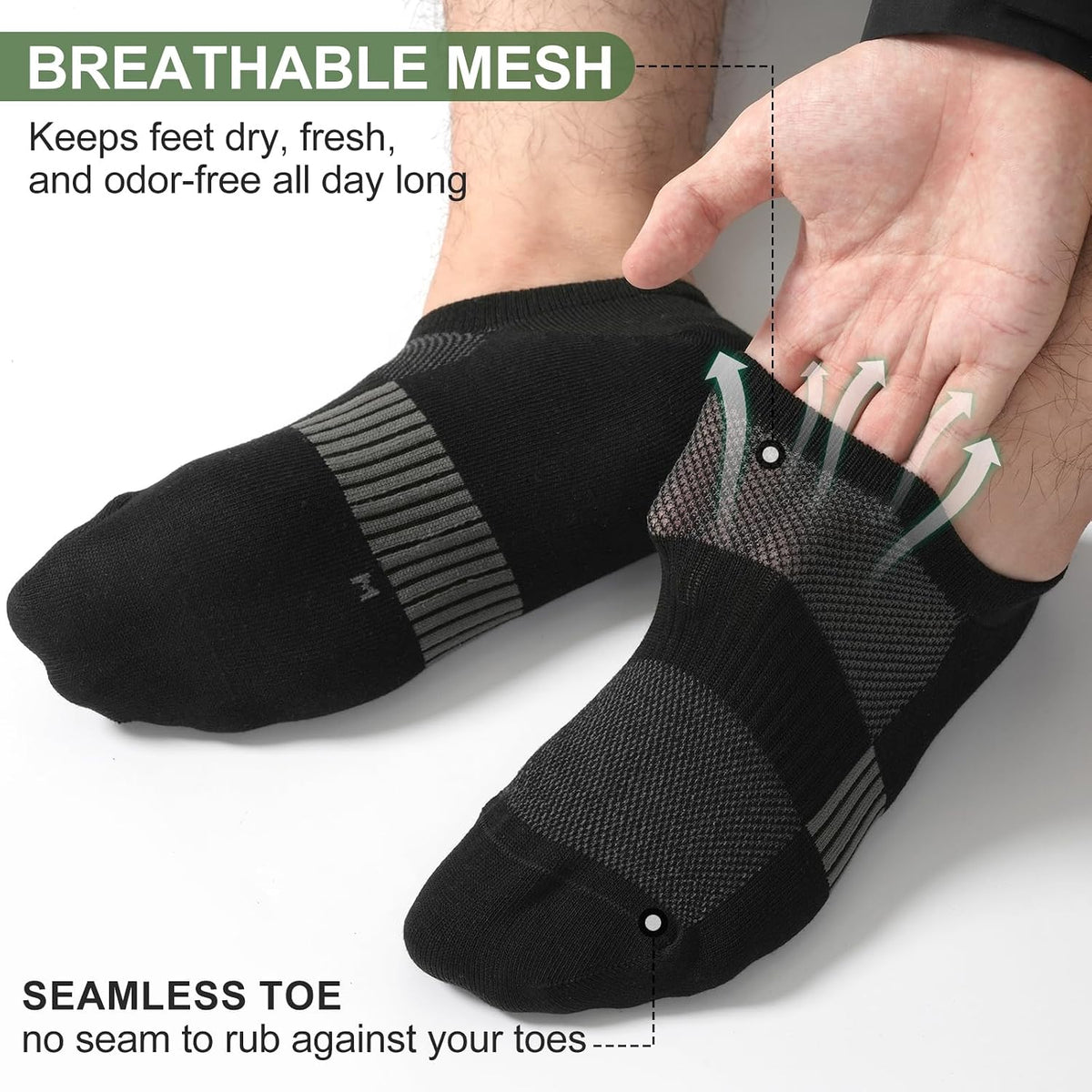 No Show Socks Men, Breathable Bamboo Rayon Low Cut Footies 6 Pairs