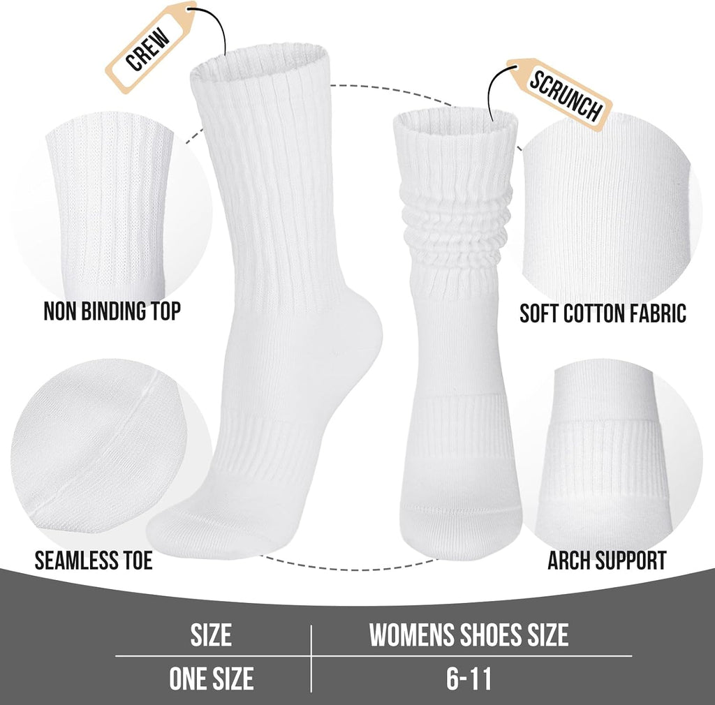 Womens Scrunch Crew Socks: Retro Solid Slouch Mid Calf Socks