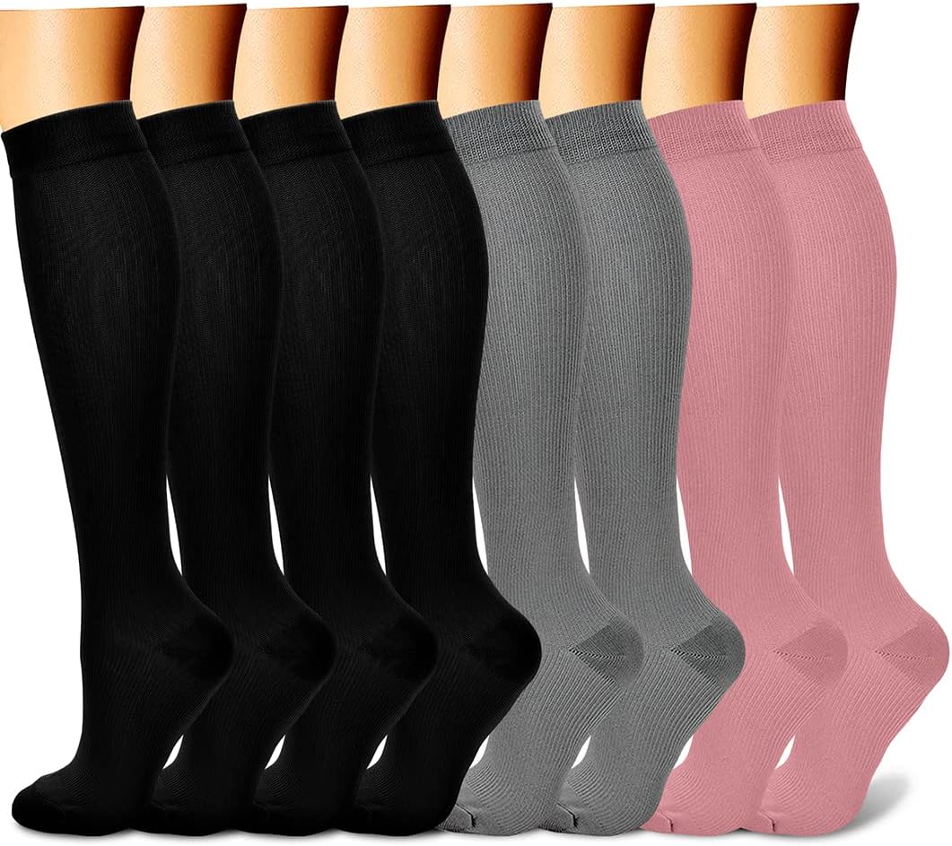 CHARMKING Compression Socks for Women & Men Circulation (8 Pairs) 15-20 mmHg Best Calf Socks Support for Athletic Cycling
