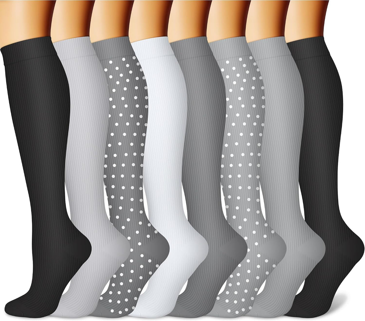 CHARMKING Compression Socks for Women & Men Circulation (8 Pairs) 15-20 mmHg Best Calf Socks Support for Athletic Cycling
