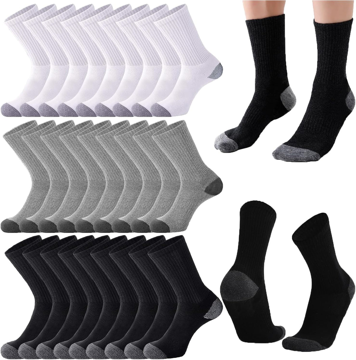 20 Pairs Crew Athletic Socks for Men Moisture Wicking Cushion Crew Socks for Sport Running Traveling