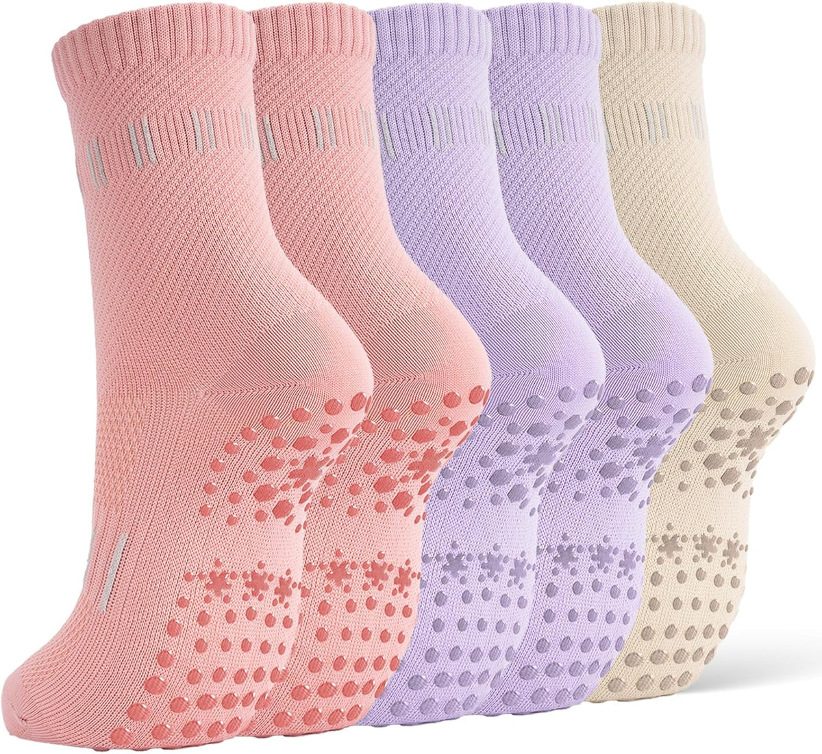 5 Pairs Pilates Socks Yoga Crew Socks with Grips for Women Non Slip