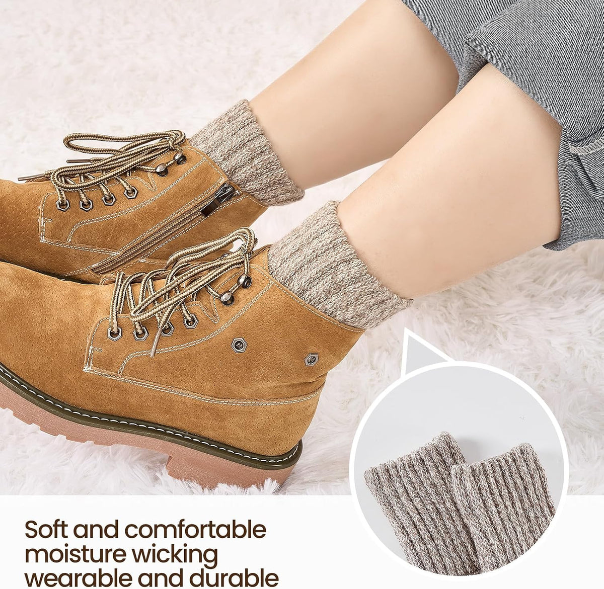 Niorasen Women's Thermal Socks, 3 Pairs, Cushioned Winter Crew Boot Socks