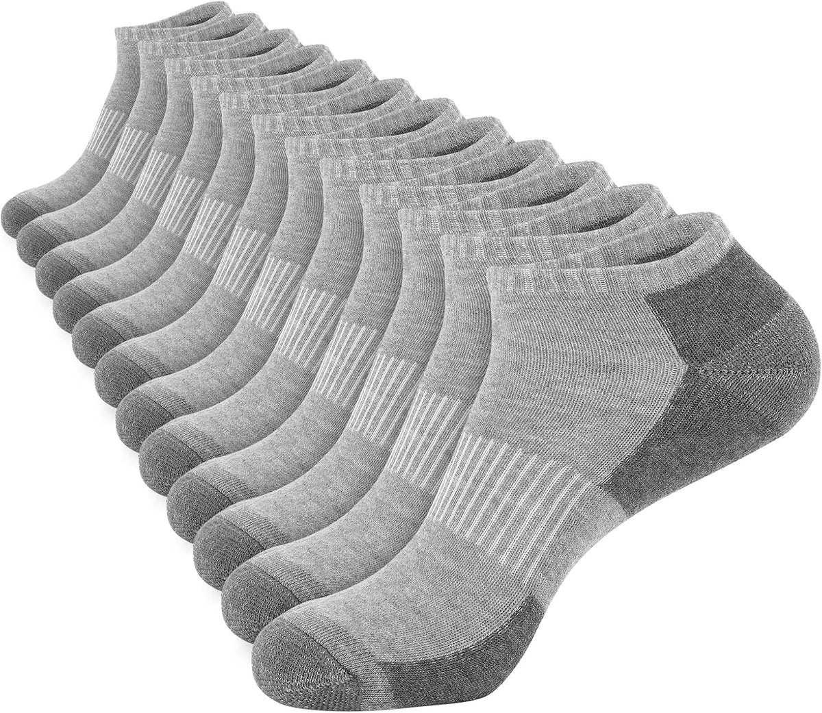 COOPLUS 12 Pack Mens Cushioned Ankle Socks, Low Cut Breathable Casual Socks (Shoe Size 6-11)
