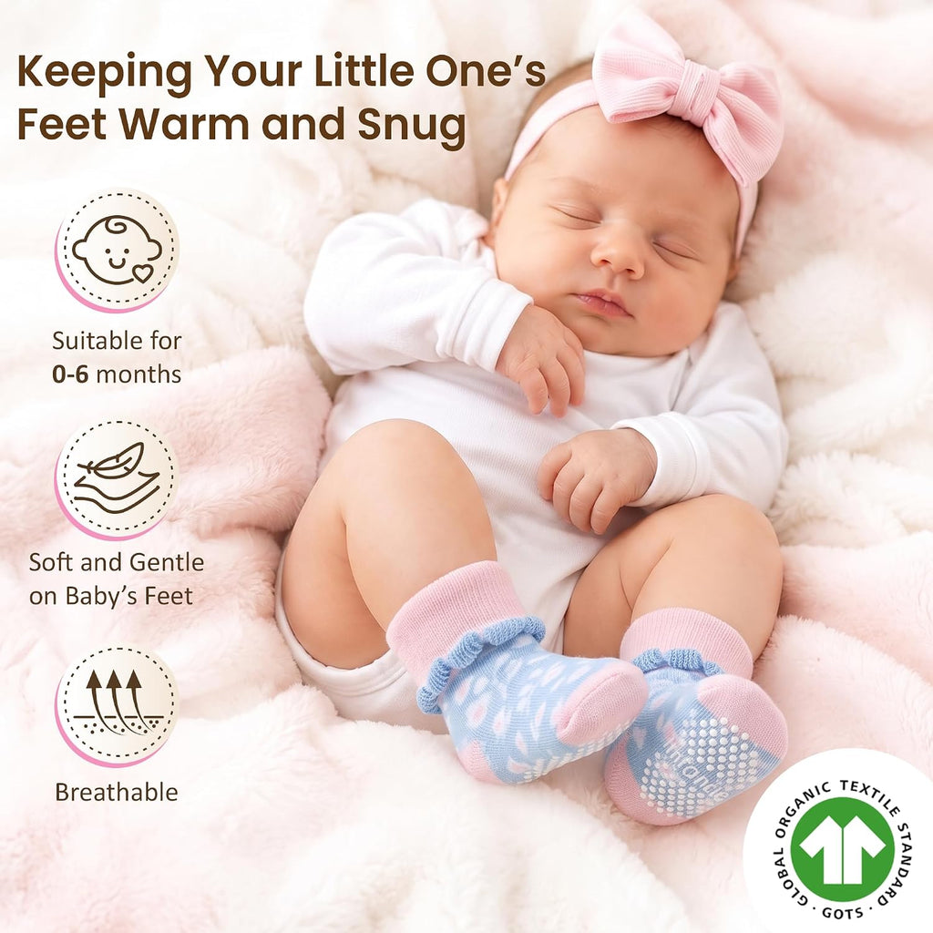 GOTS Organic Cotton Blend 12 Pairs Baby Newborn Socks 0-6 M Girl Non Slip