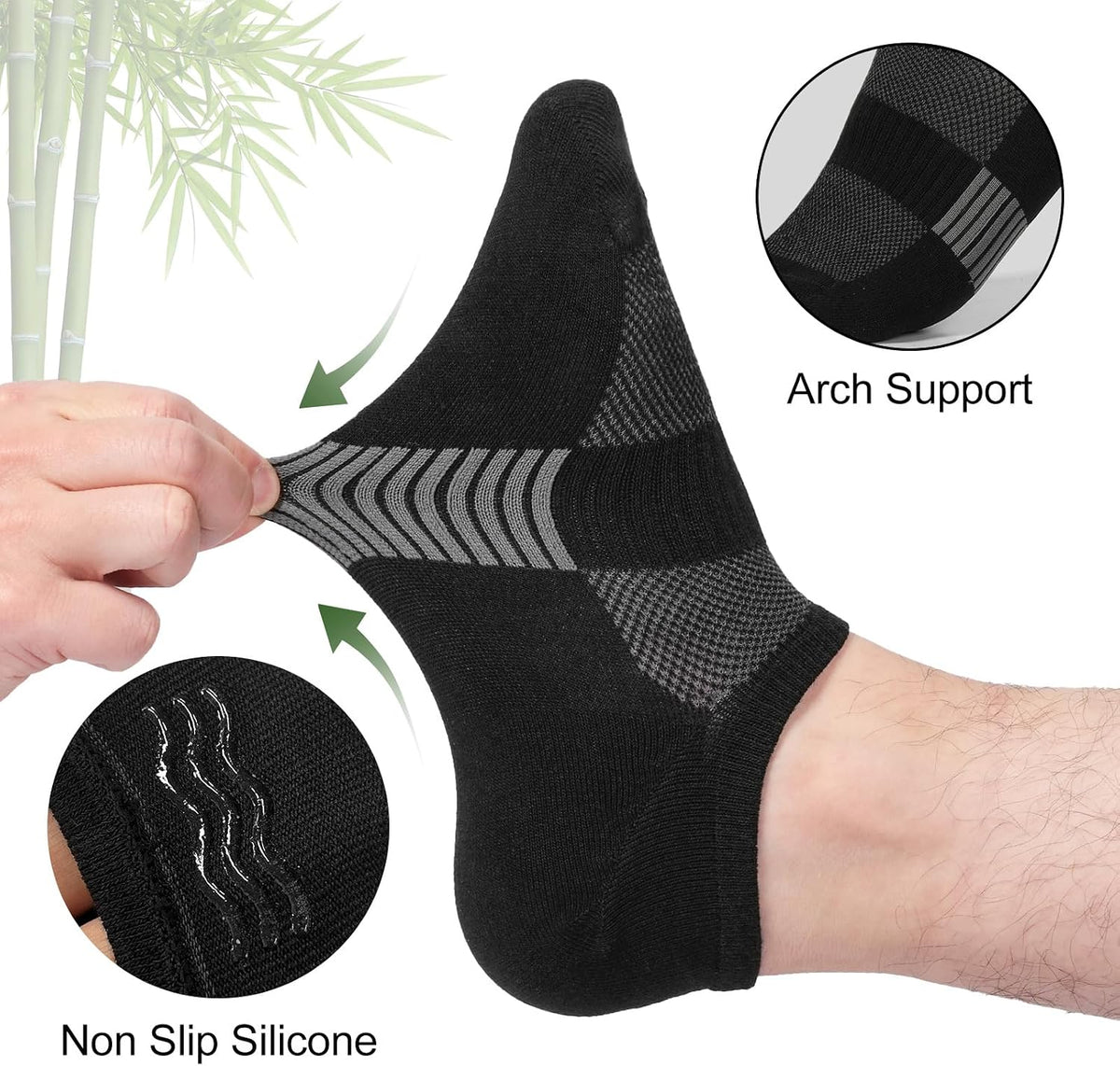 No Show Socks Men, Breathable Bamboo Rayon Low Cut Footies 6 Pairs