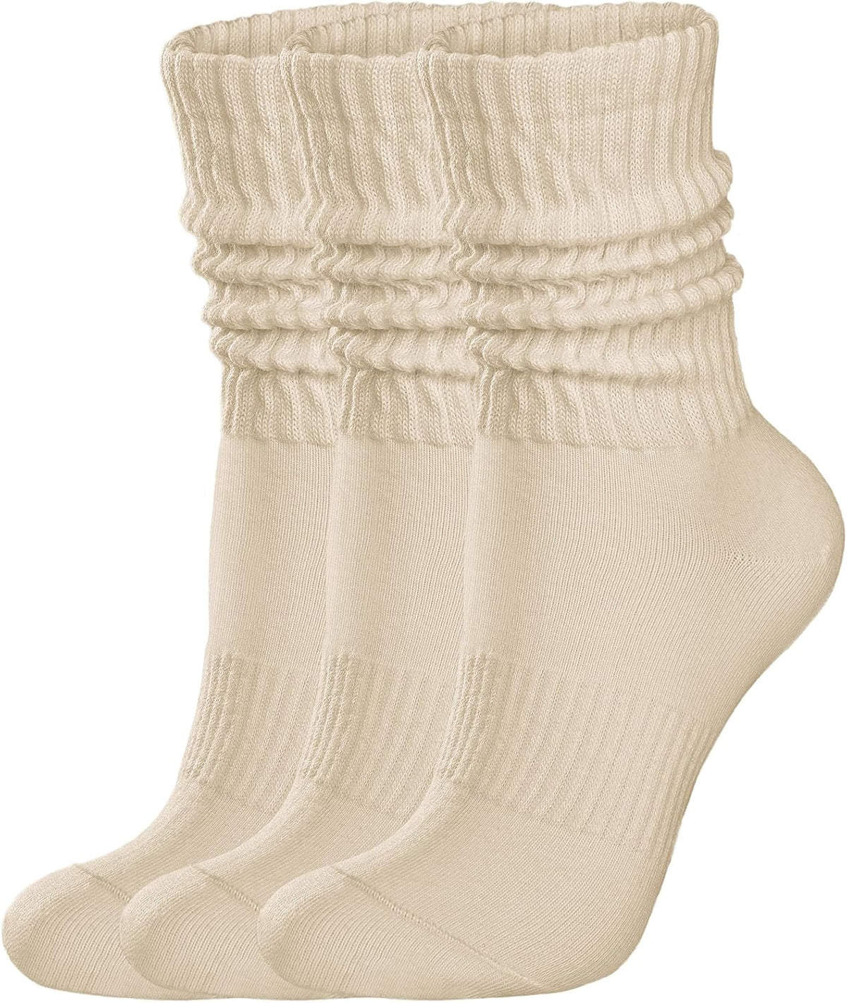 Womens Scrunch Crew Socks: Retro Solid Slouch Mid Calf Socks