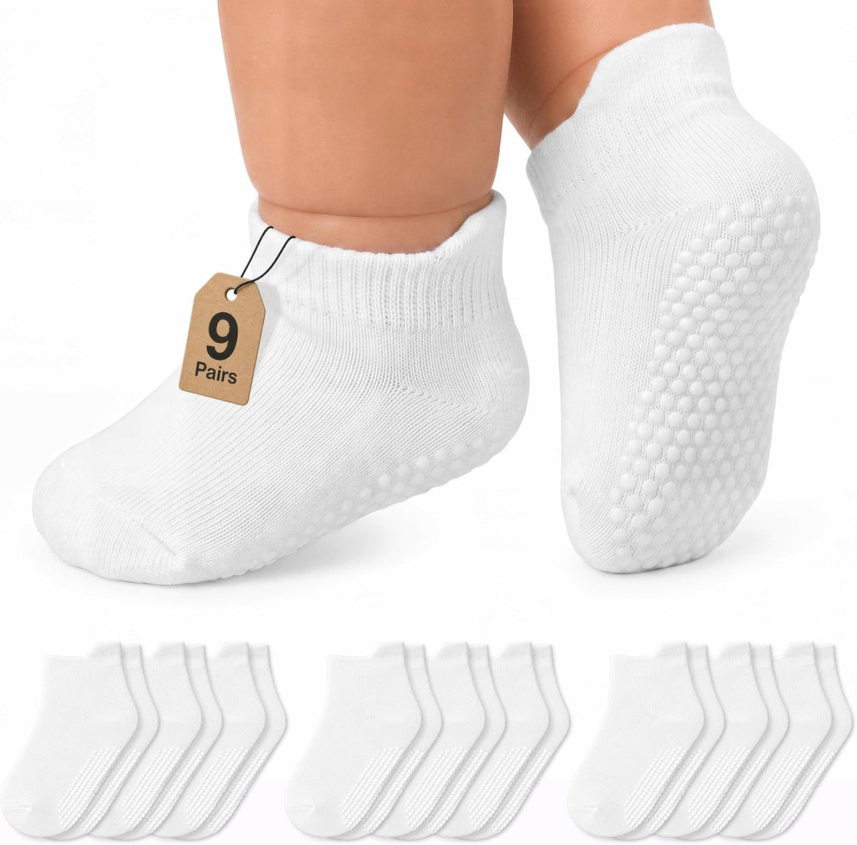 Infinno Baby Non Slip Ankle Socks 9 Pairs - Toddler Socks with Grips for Kids, Infants Boys and Girls 6-24 Months, 1T-7T