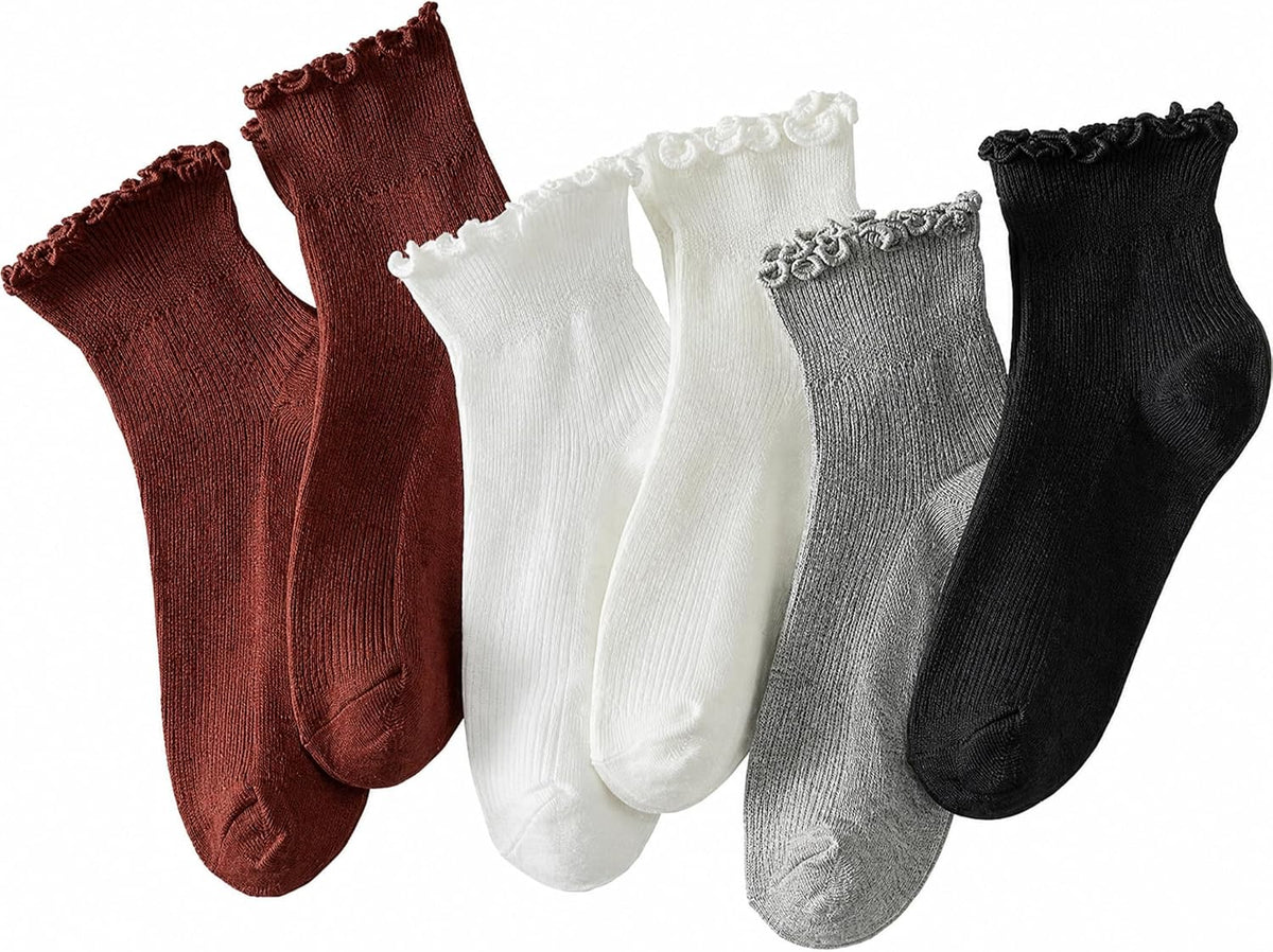 Hstyle 6 Pairs of Ruffle Socks Women, Cute Ruffle Ankle Socks