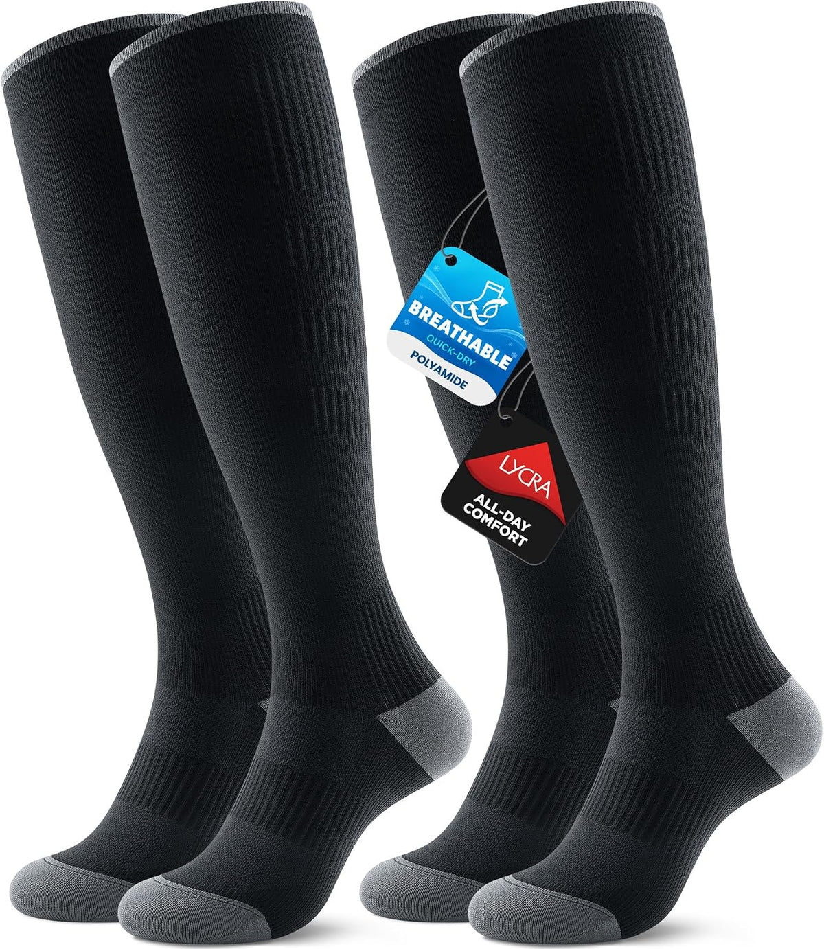 Benirap Breathable Compression Socks for Women and Men,15-20 mmHg,2 Pairs
