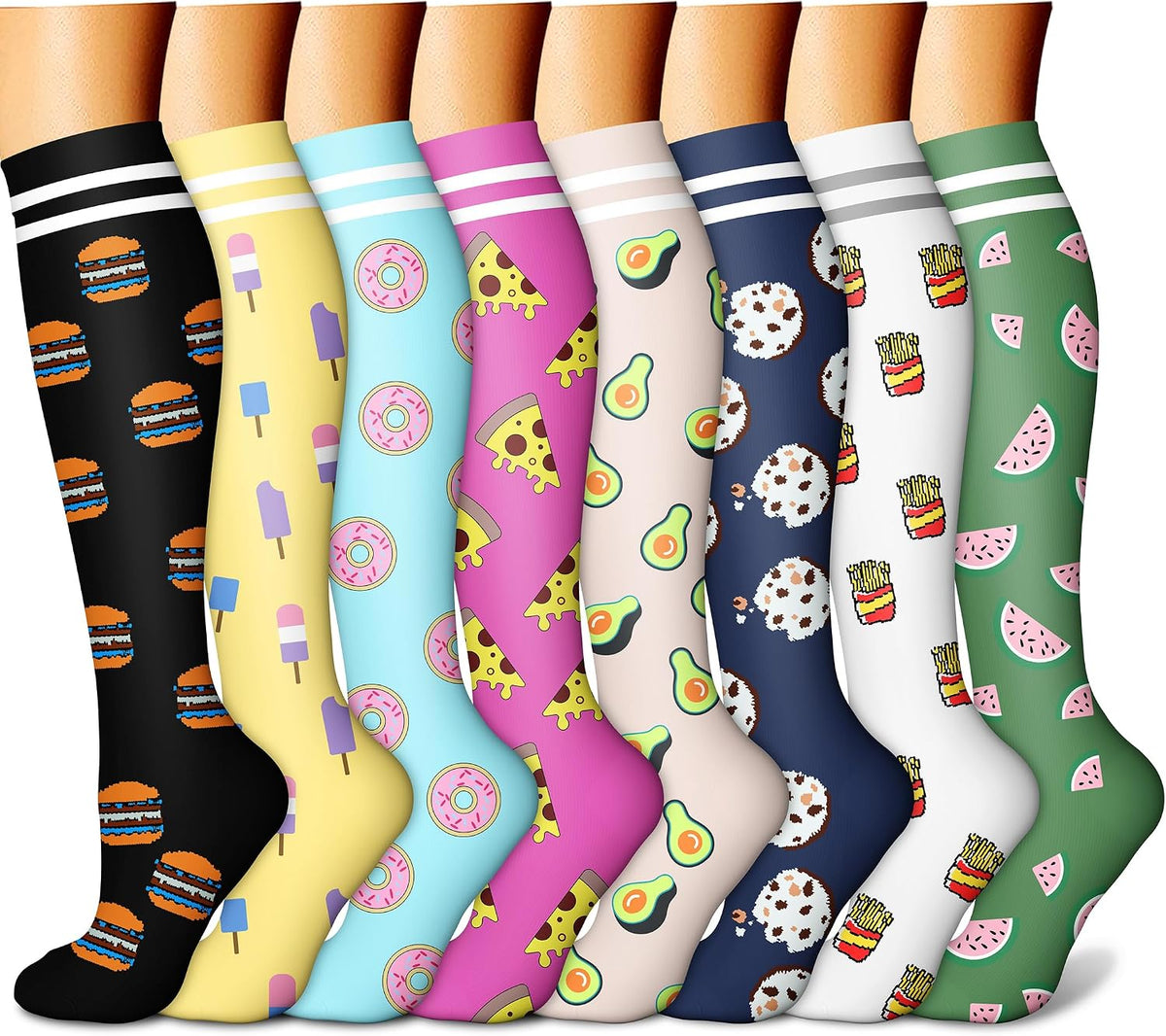 CHARMKING Compression Socks for Women & Men Circulation (8 Pairs) 15-20 mmHg Best Calf Socks Support for Athletic Cycling