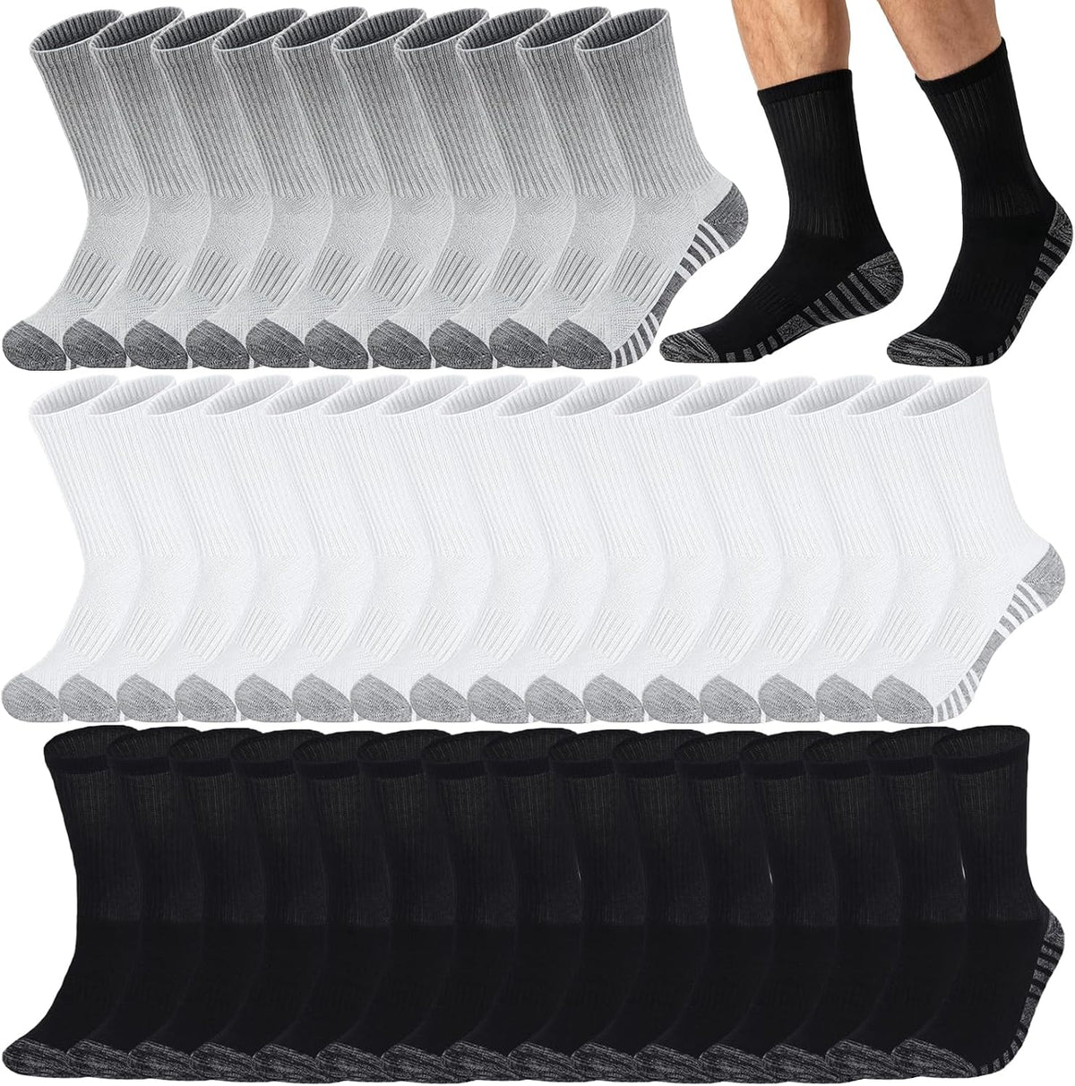 20 Pairs Crew Athletic Socks for Men Moisture Wicking Cushion Crew Socks for Sport Running Traveling
