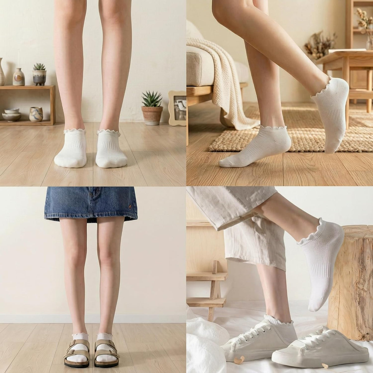 6 Pairs No Show Socks for Women Ruffle Socks Cute Ankle Socks