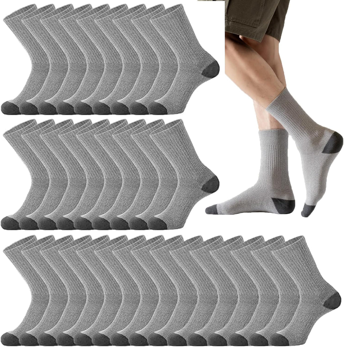 20 Pairs Crew Athletic Socks for Men Moisture Wicking Cushion Crew Socks for Sport Running Traveling