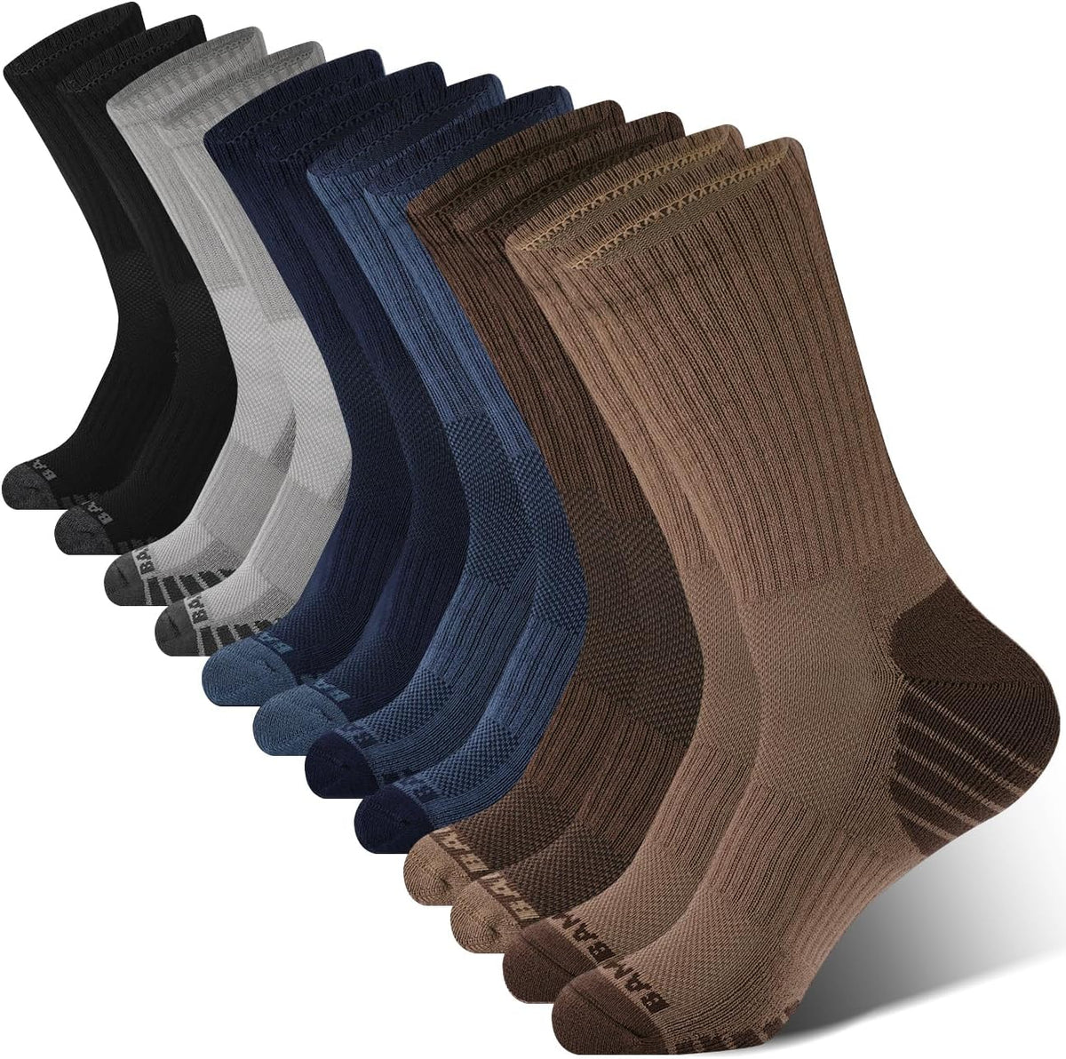 BAMBOO COOL Men's Crew Socks Athletic Running Sports Socks, Cushioned Moisture Wicking, Breathable Arch Support 6 Pack
