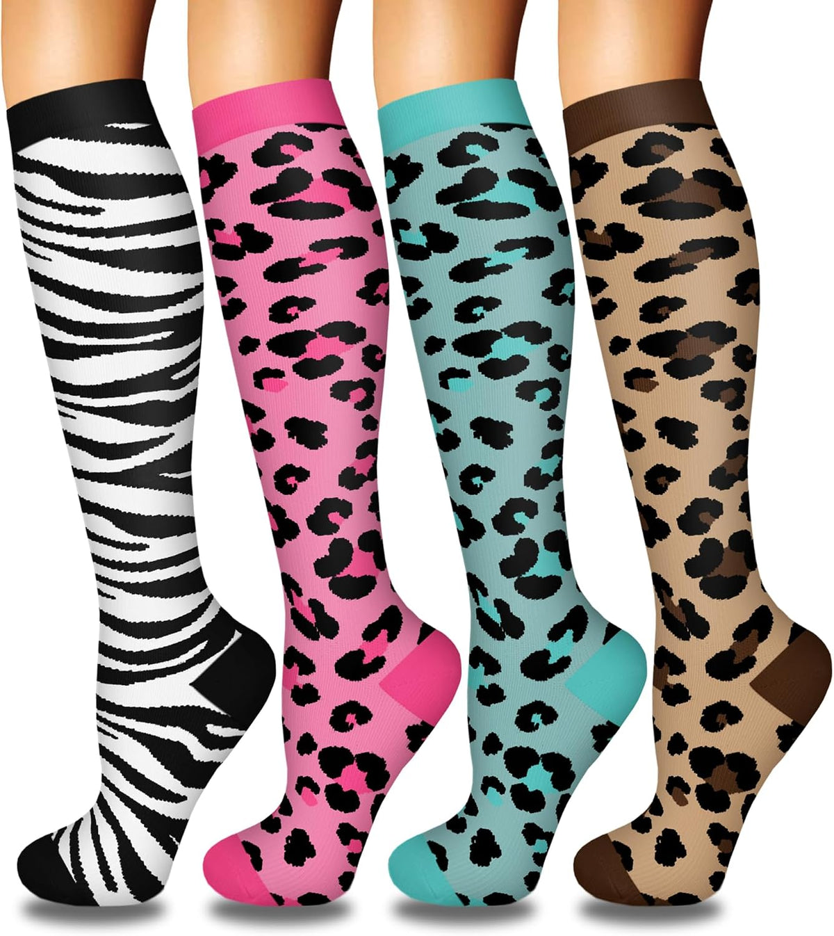 4 Pairs Compression Socks for Women Circulation-Best Support for Nurses,Running,Athletic,Travel