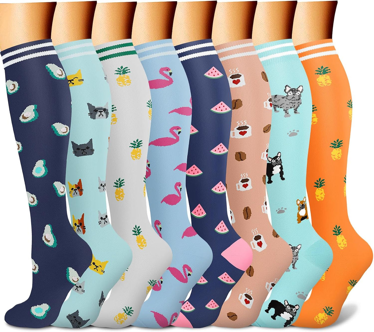 CHARMKING Compression Socks for Women & Men Circulation (8 Pairs) 15-20 mmHg Best Calf Socks Support for Athletic Cycling