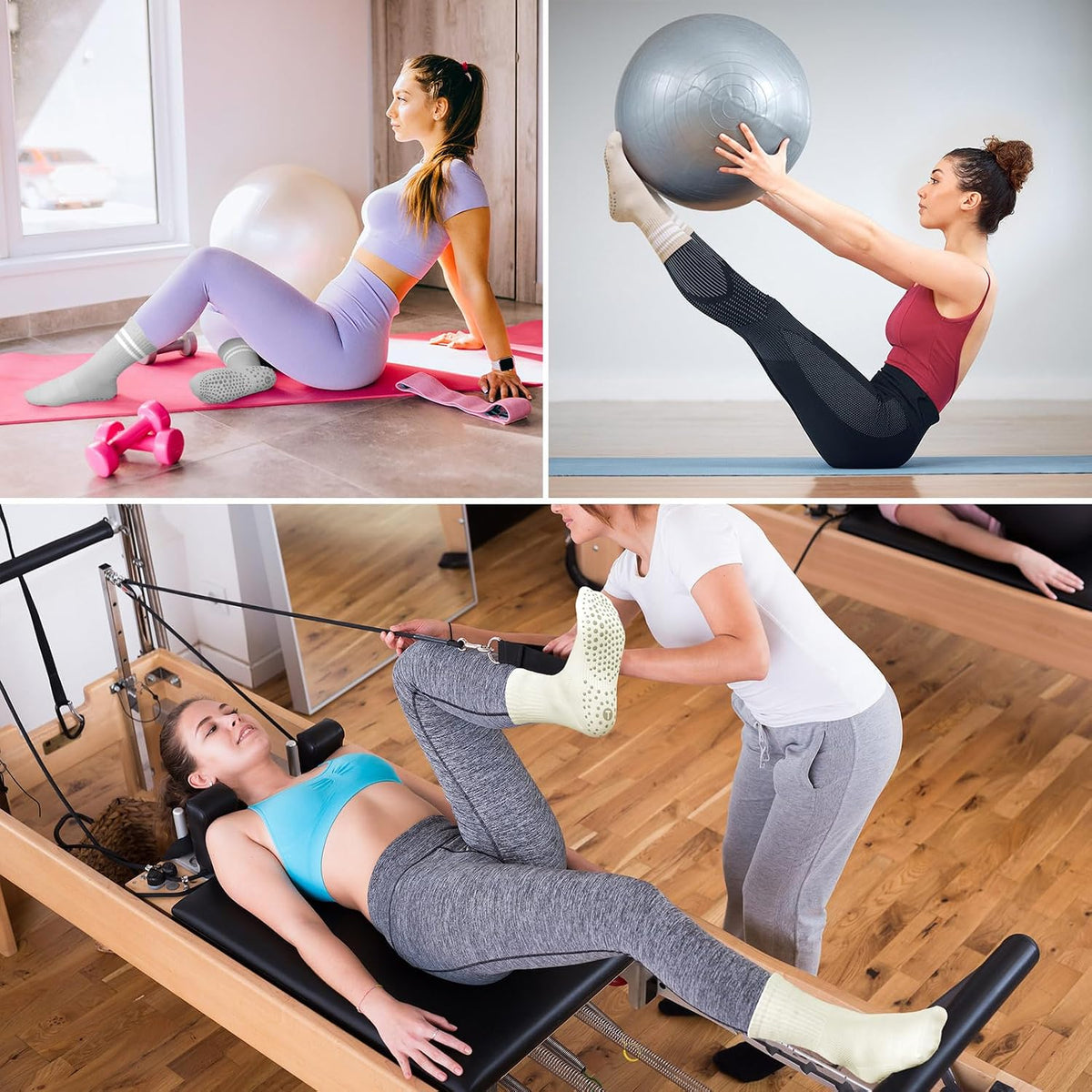 Women's Grip Pilates Crew Socks, Non Slip Yoga Barre Sticky Socks