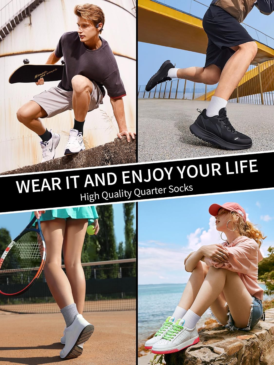 Airacker Athletic Quarter Socks with Cushion Running Ankle Socks for Men Women 6 Pairs