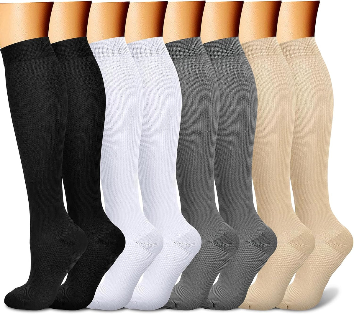 CHARMKING Compression Socks for Women & Men Circulation (8 Pairs) 15-20 mmHg Best Calf Socks Support for Athletic Cycling
