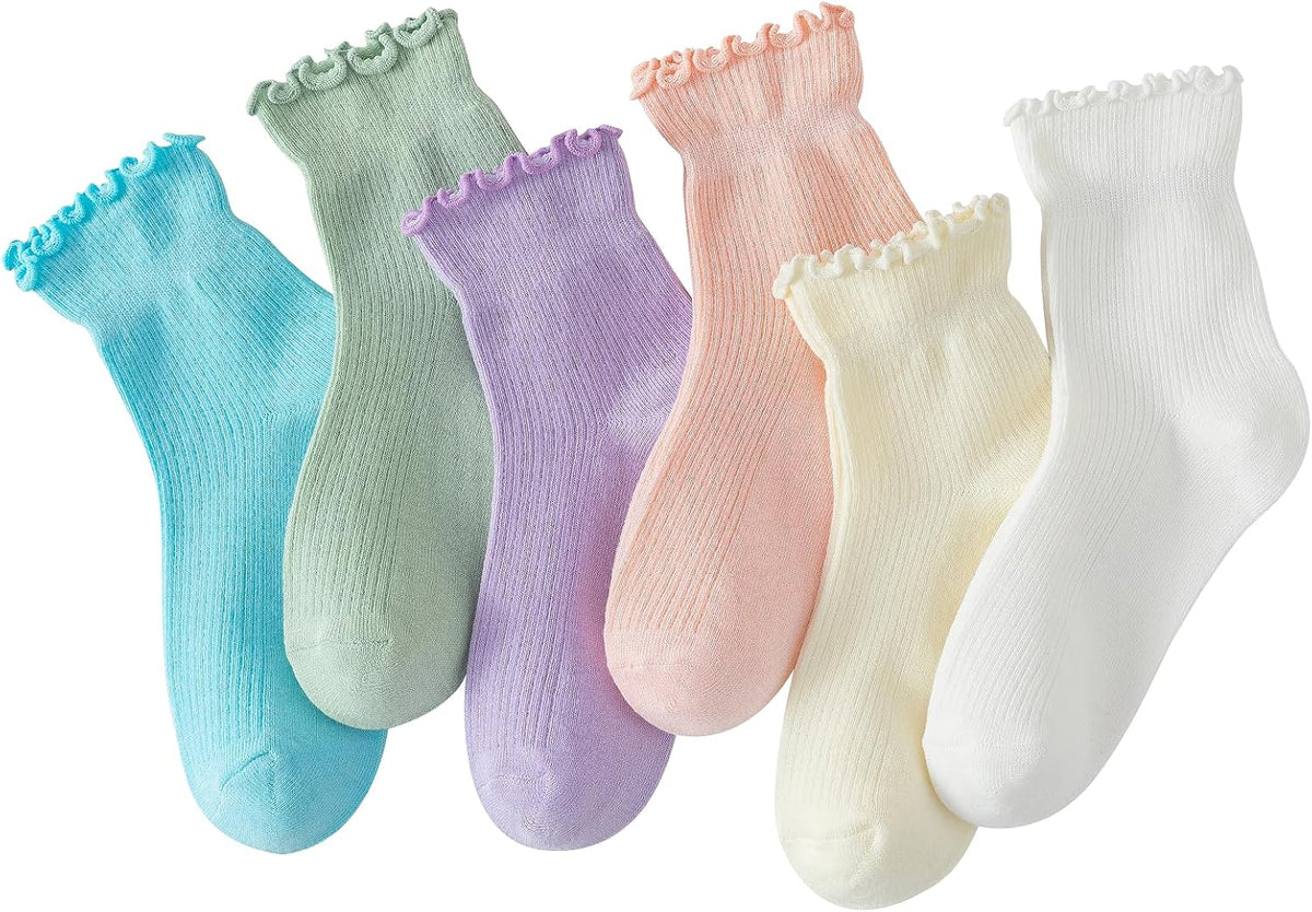 Hstyle 6 Pairs of Ruffle Socks Women, Cute Ruffle Ankle Socks