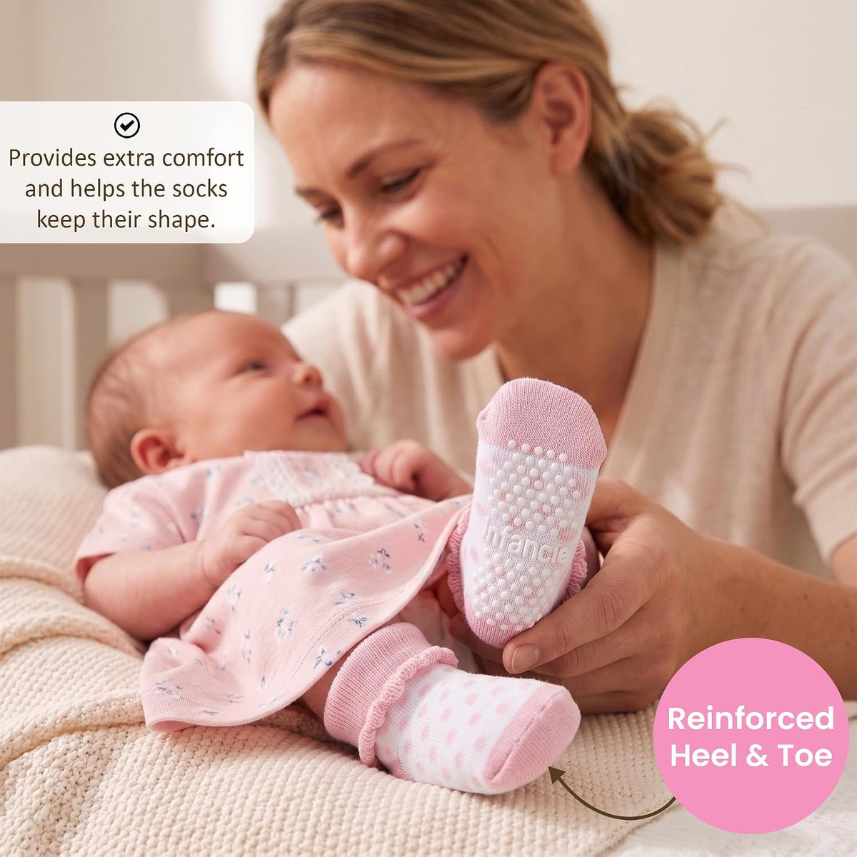 GOTS Organic Cotton Blend 12 Pairs Baby Newborn Socks 0-6 M Girl Non Slip