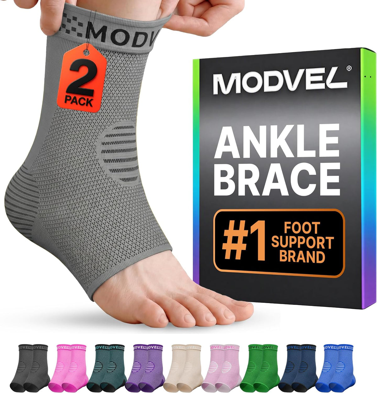 Modvel Foot & Ankle Brace Socks for Sprained Ankle Compression Sleeve - Foot Support for Women & Men - Tendonitis & Arthritis Ankle Brace Sports Running, Torn Ligaments & Women Stabilizing Ankle Wrap