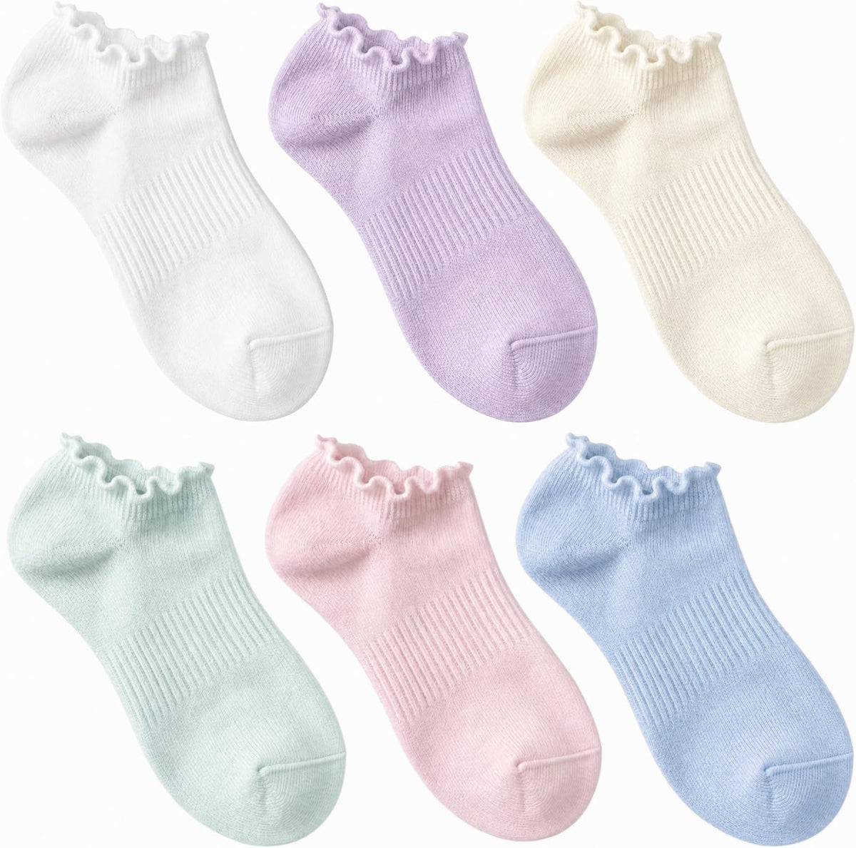 6 Pairs No Show Socks for Women Ruffle Socks Cute Ankle Socks