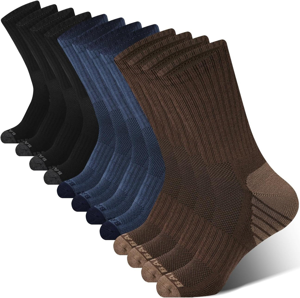 BAMBOO COOL Men's Crew Socks Athletic Running Sports Socks, Cushioned Moisture Wicking, Breathable Arch Support 6 Pack