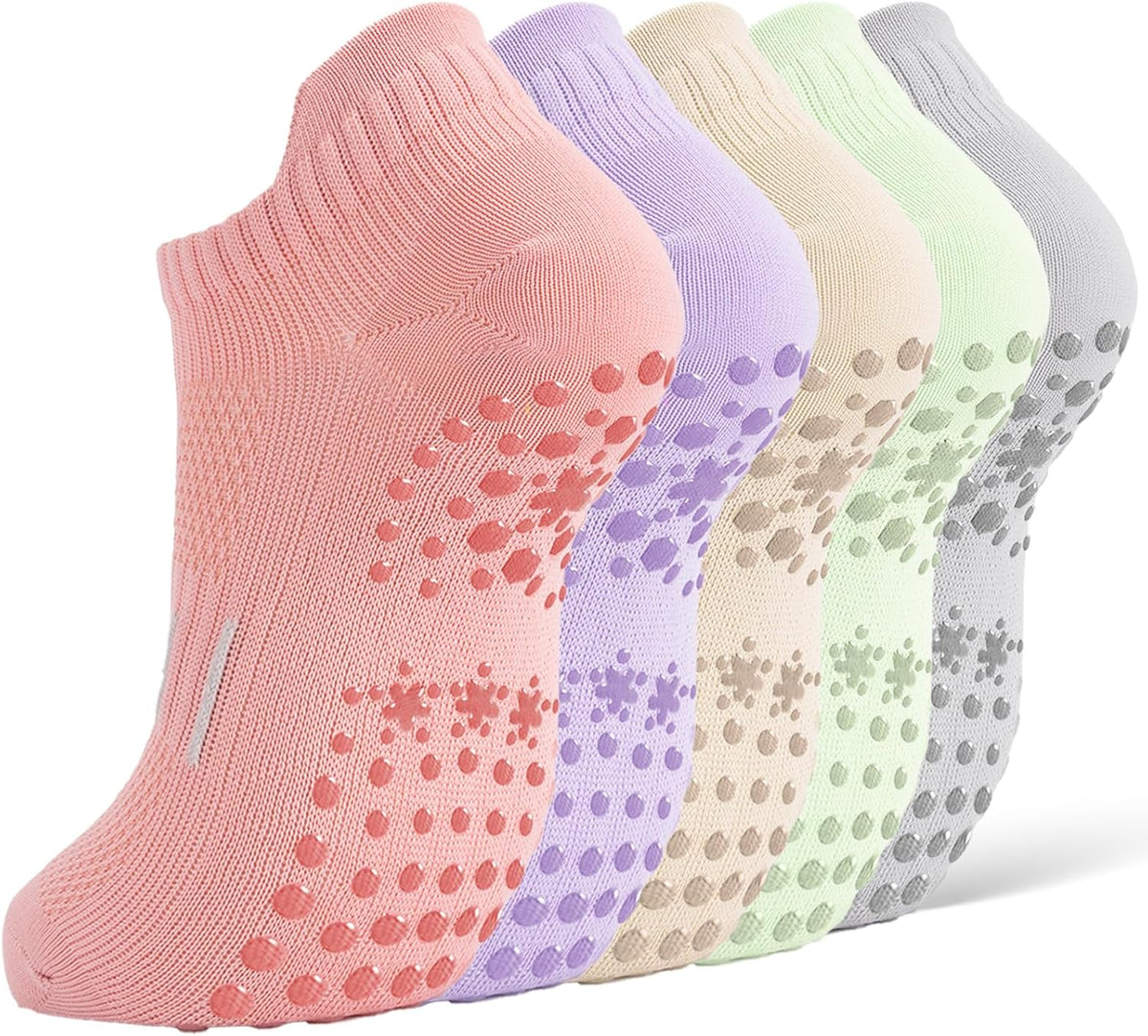 5 Pairs Pilates Socks Yoga Crew Socks with Grips for Women Non Slip