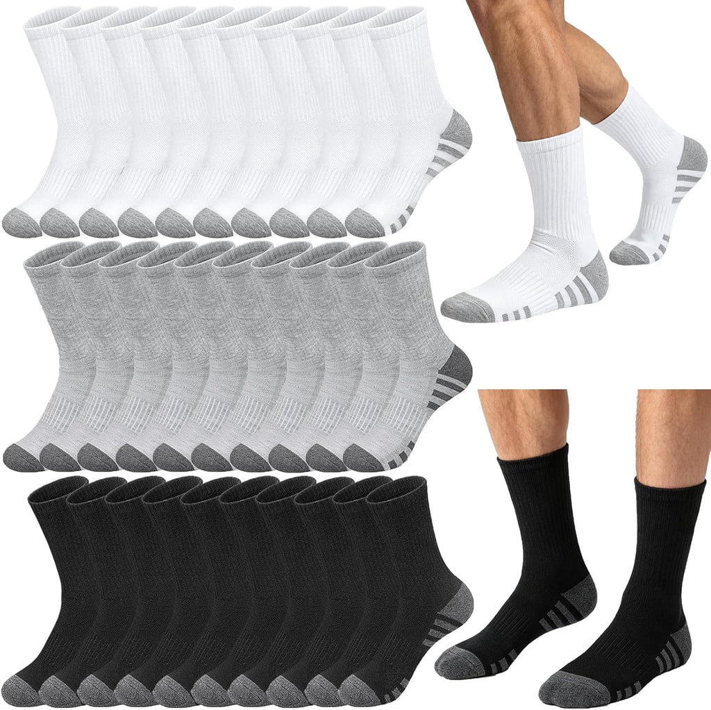 20 Pairs Crew Athletic Socks for Men Moisture Wicking Cushion Crew Socks for Sport Running Traveling