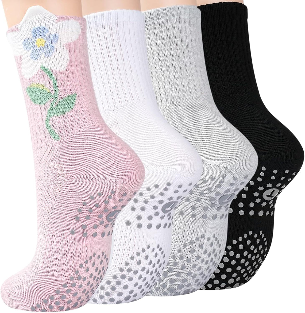 Women's Grip Pilates Crew Socks, Non Slip Yoga Barre Sticky Socks