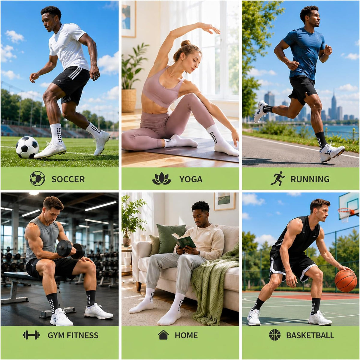 Men's Grip Soccer Socks Anti Slip Athletic Socks Non Slip Football Basketball Socks with Grip Pads2/4/6