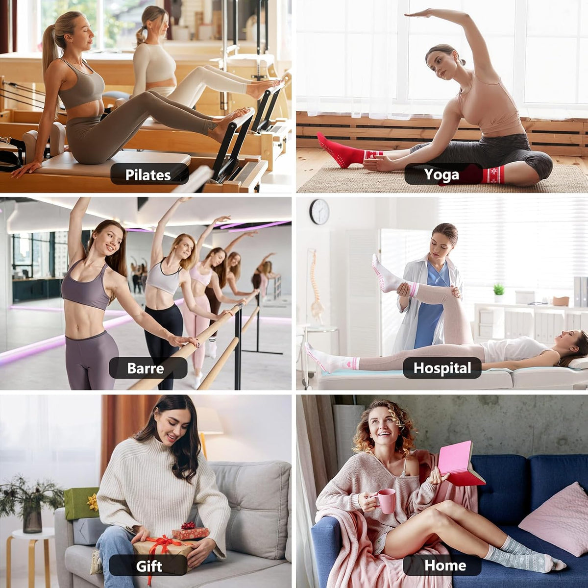 Women's Grip Pilates Crew Socks, Non Slip Yoga Barre Sticky Socks