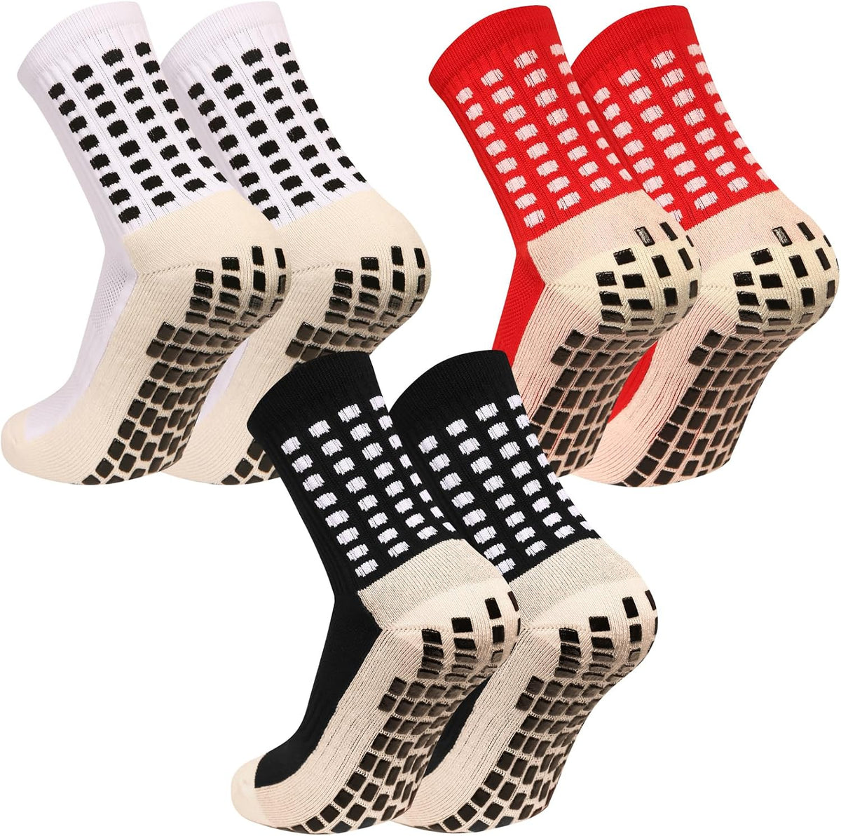 Men's Grip Soccer Socks Anti Slip Athletic Socks Non Slip Football Basketball Socks with Grip Pads2/4/6