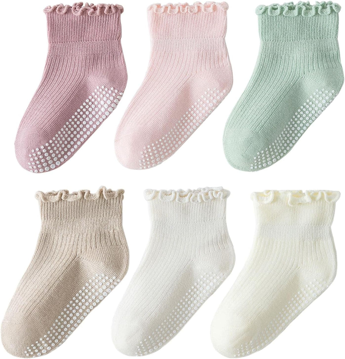 ANYANIME Toddler Socks Ruffle for Girls Baby Grip Socks Non Slip Cute Frill