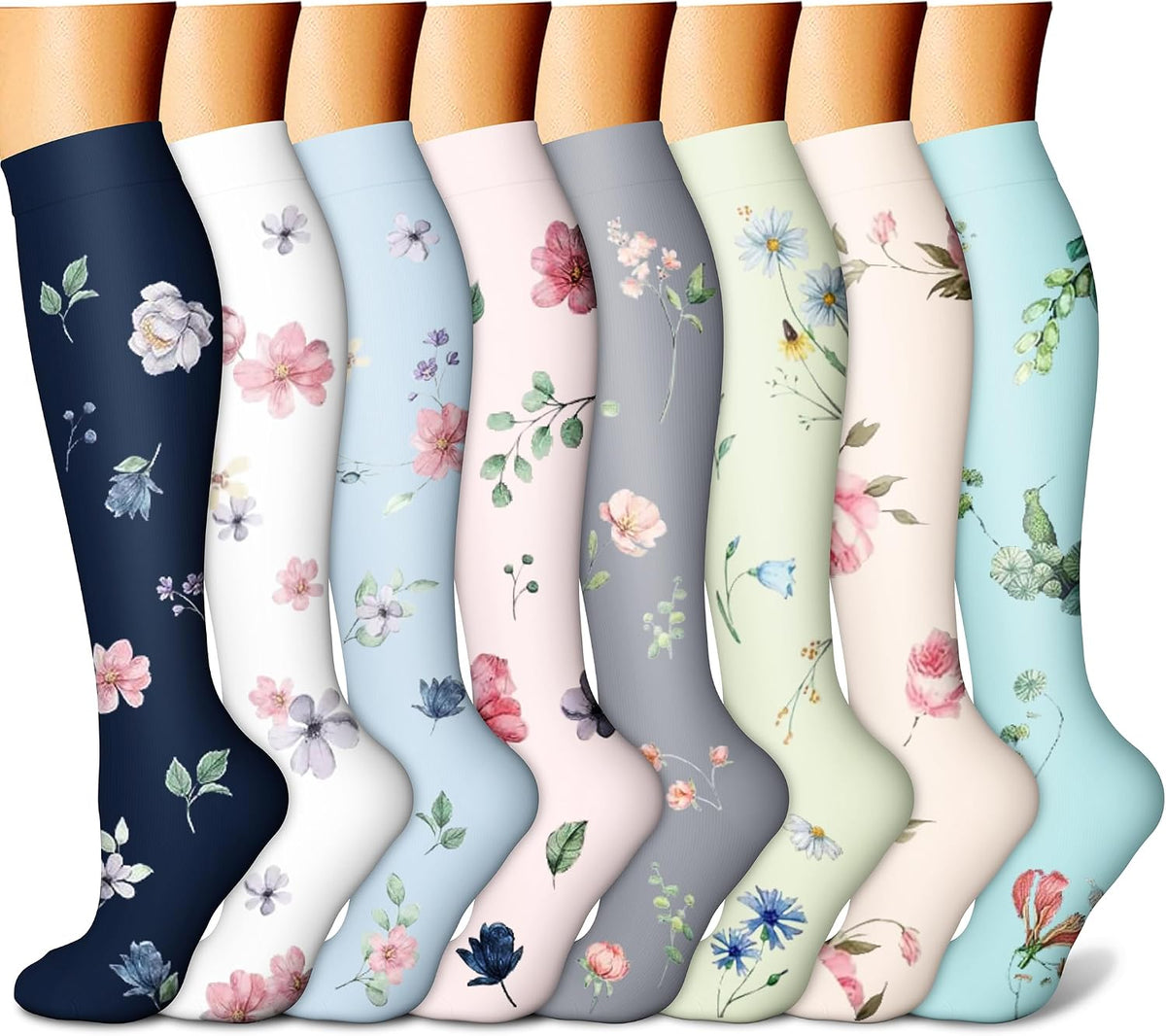 CHARMKING Compression Socks for Women & Men Circulation (8 Pairs) 15-20 mmHg Best Calf Socks Support for Athletic Cycling