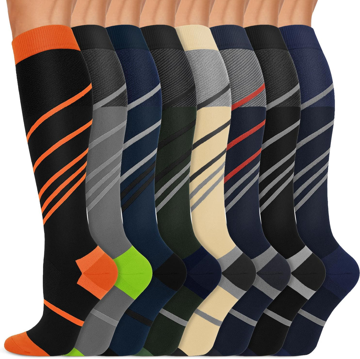 Copper Compression Socks 15-20 mmHg for Men & Women 8 Pairs – Circulation Support for Nurses, Travel, Running, Hiking, Soccer