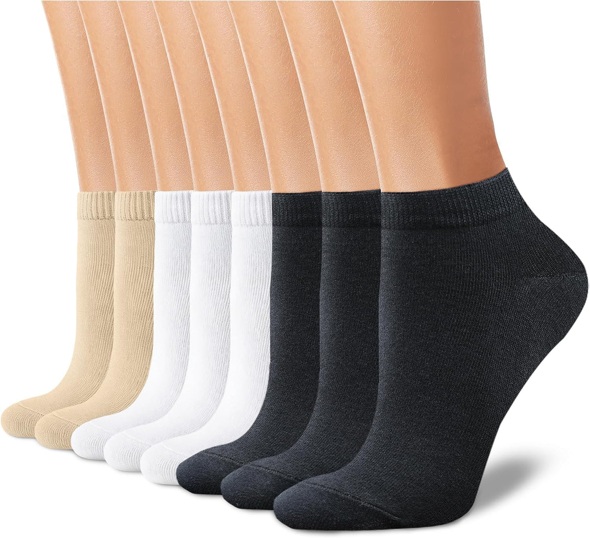 CHARKING 8 Pairs Ankle Socks for Women - Non Slip Cotton No Show Low Cut Casual Socks