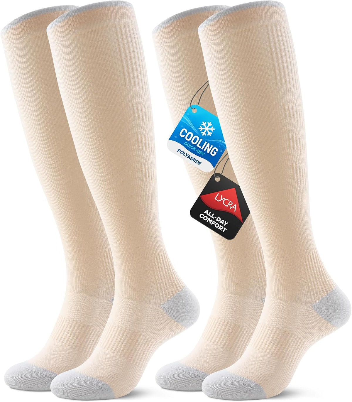 Benirap Breathable Compression Socks for Women and Men,15-20 mmHg,2 Pairs