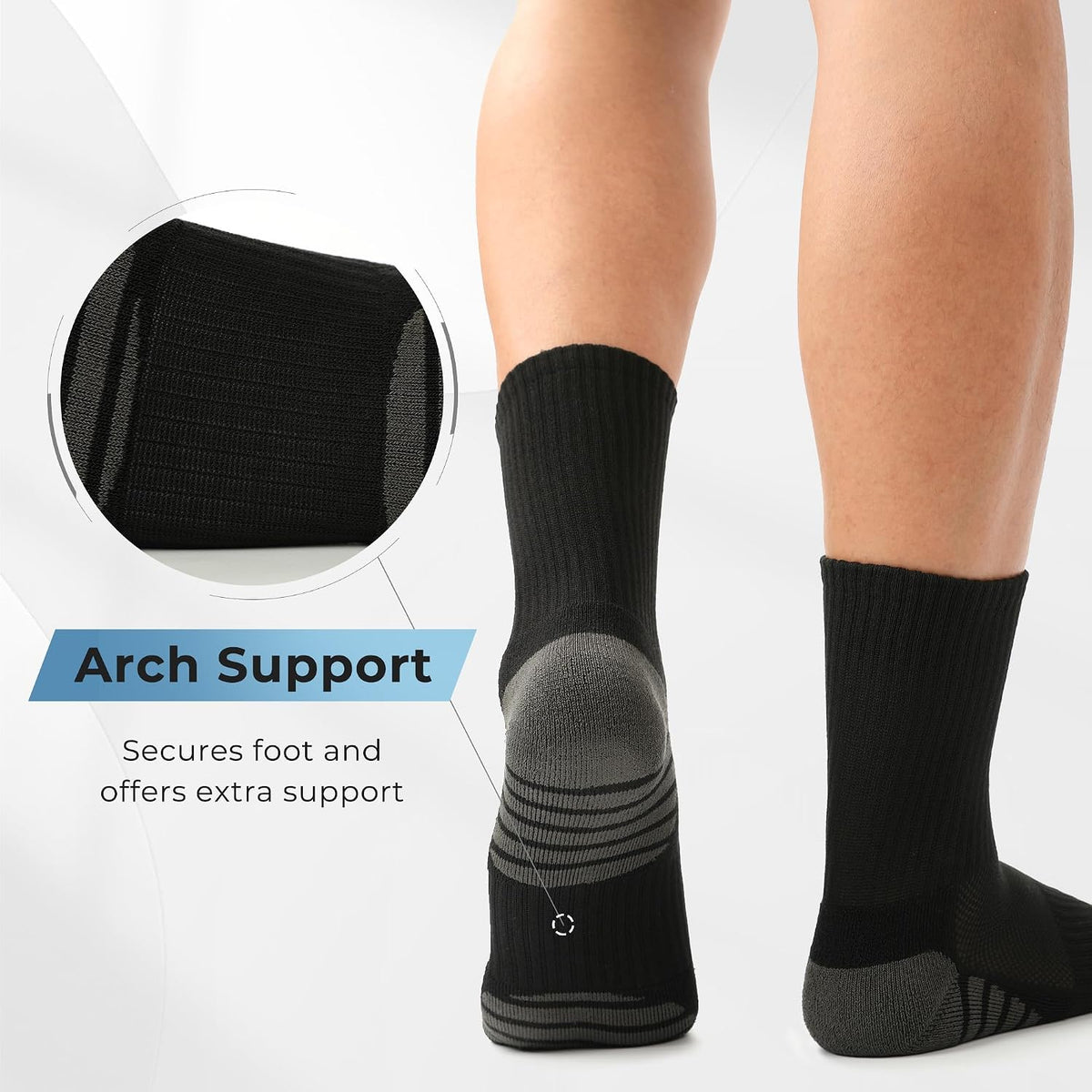 BAMBOO COOL Men's Crew Socks Athletic Running Sports Socks, Cushioned Moisture Wicking, Breathable Arch Support 6 Pack