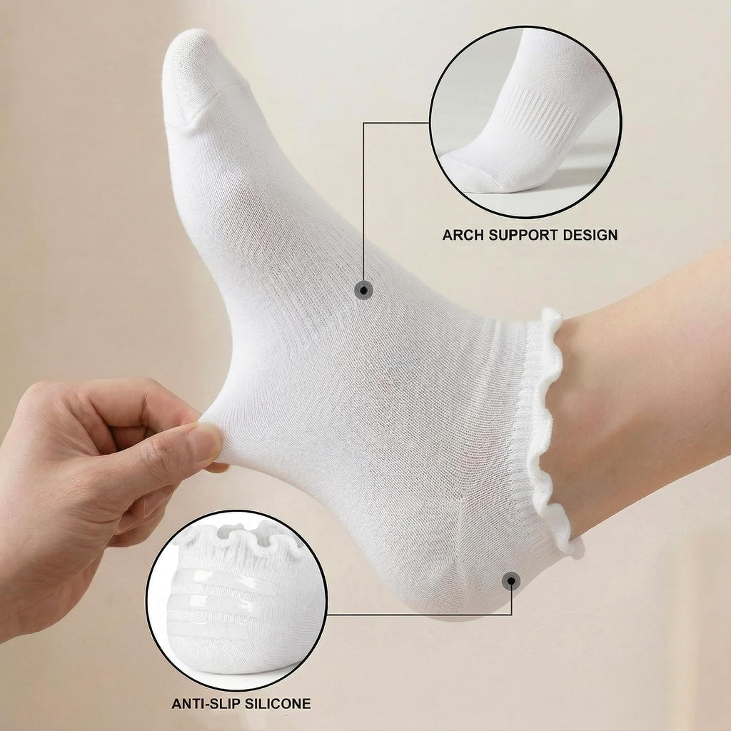 6 Pairs No Show Socks for Women Ruffle Socks Cute Ankle Socks