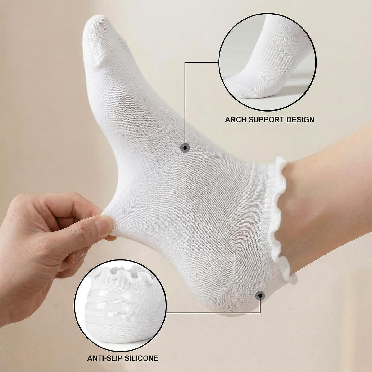 6 Pairs No Show Socks for Women Ruffle Socks Cute Ankle Socks