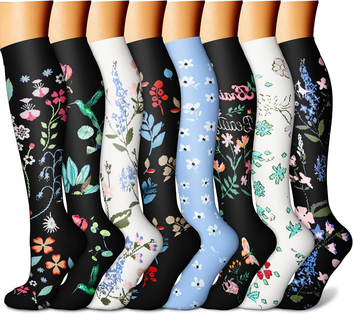 CHARMKING Compression Socks for Women & Men Circulation (8 Pairs) 15-20 mmHg Best Calf Socks Support for Athletic Cycling