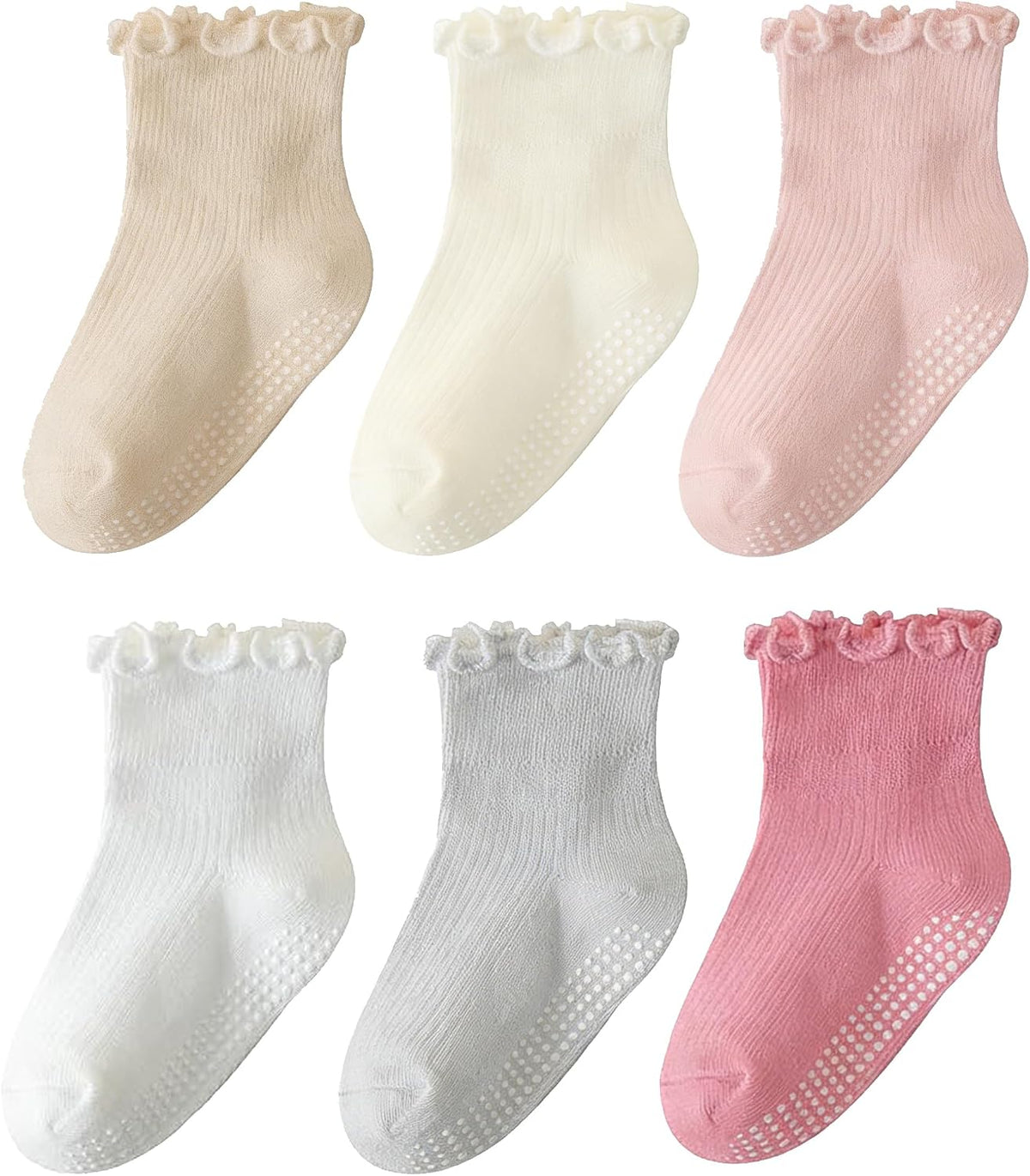 ANYANIME Toddler Socks Ruffle for Girls Baby Grip Socks Non Slip Cute Frill