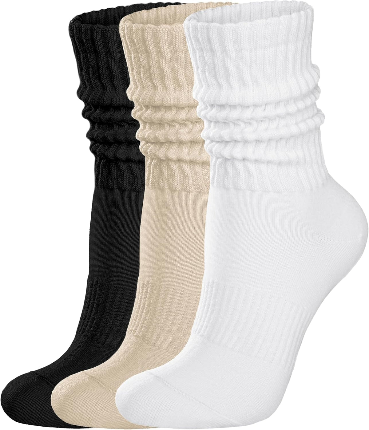 Womens Scrunch Crew Socks: Retro Solid Slouch Mid Calf Socks