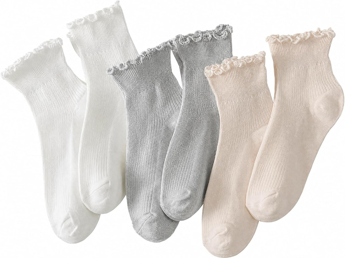 Hstyle 6 Pairs of Ruffle Socks Women, Cute Ruffle Ankle Socks