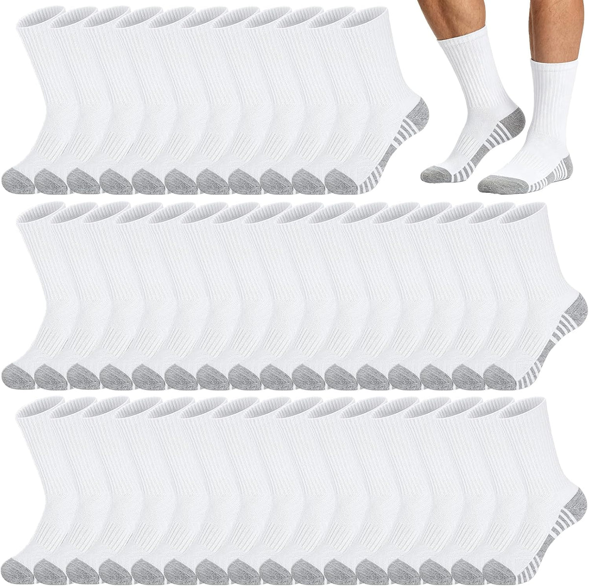 20 Pairs Crew Athletic Socks for Men Moisture Wicking Cushion Crew Socks for Sport Running Traveling